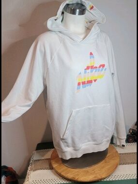 Nike White Hoodie with Colorful Striped Logo